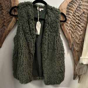 Mystree Olive Faux Fur Vest